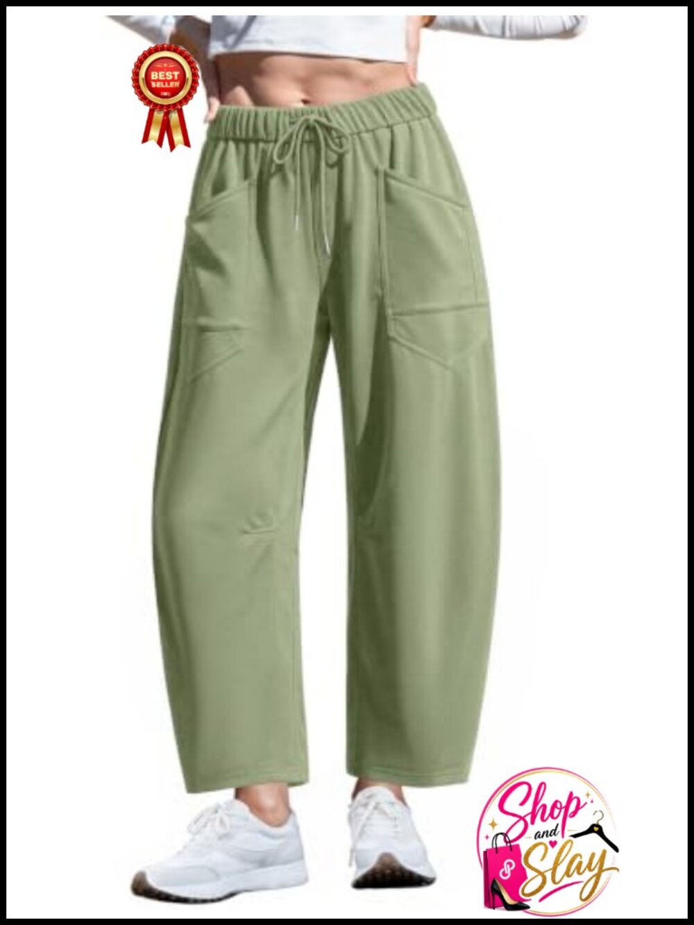 Barrel Sweatpants Elastic Waist Wide Leg Pockets Cotton Blend